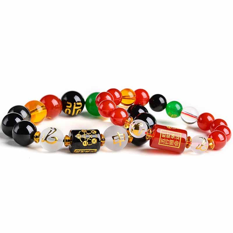 Chinese Zodiac Feng Shui Obsidian Five-Element Wealth Prosperity Bracelet