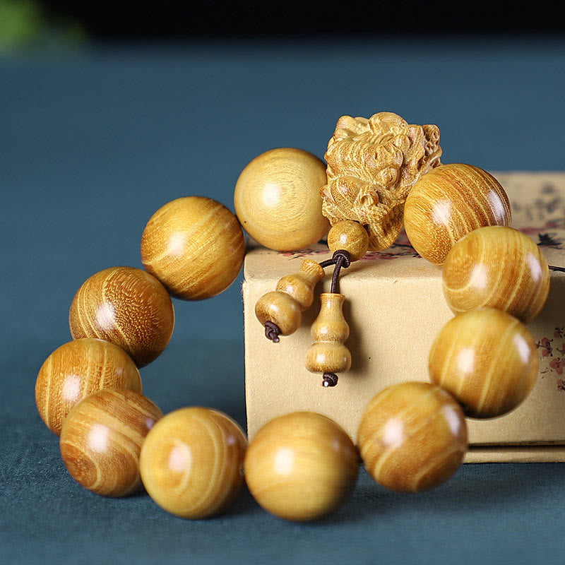 Rosewood Green Sandalwood Small Leaf Red Sandalwood Dragon Carved Protection Bracelet