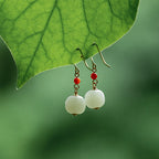 925 Sterling Silver Plated 14k Gold Hetian Jade Red Agate Luck Drop Dangle Earrings