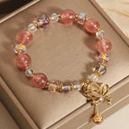 Natural Strawberry Quartz Healing Positive Butterfly Charm Bracelet