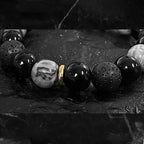 Black Obsidian Lava Rock Stone Yin Yang Strength Bracelet