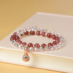 Strawberry Quartz White Crystal Money Bag Charm Positive Bracelet