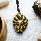 Natural Fluorite Gold Sheen Obsidian Fox Pendant Protection Necklace
