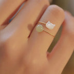 Tridacna Stone Cat Head Jade Bead Blessing Ring