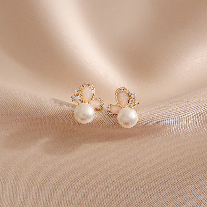 18k Gold Plated Pearl Butterfly Love Freedom Stud Earrings