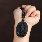 Tibetan Obsidian Ganesh Ganpati Elephant Wealth Amulet Necklace