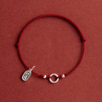 925 Sterling Silver Lucky Fortune Peace Joy Lotus Peace Buckle Red String Bracelet