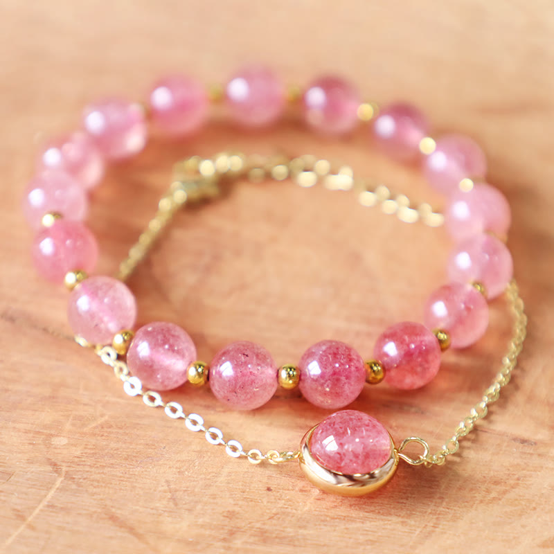 Sunstone Strawberry Quartz Crystal Positive Bracelet
