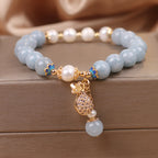 Aquamarine Pearl Fortune Money Bag Charm Bracelet