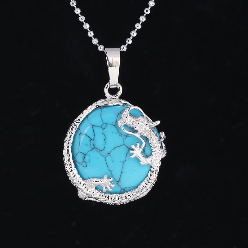 Chinese Dragon Natural Quartz Crystal Healing Energy Necklace Pendant