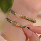 14K Copper Plated Peridot Hetian Jade Bamboo Pattern Luck Bracelet