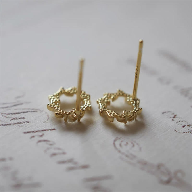 925 Sterling Silver Posts Copper Metal Tiny Wreath Stud Blessing Flower Earrings