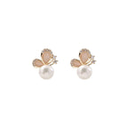 18k Gold Plated Pearl Butterfly Love Freedom Stud Earrings