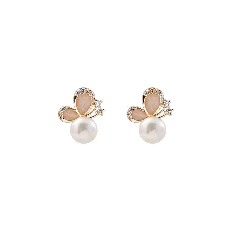 18k Gold Plated Pearl Butterfly Love Freedom Stud Earrings