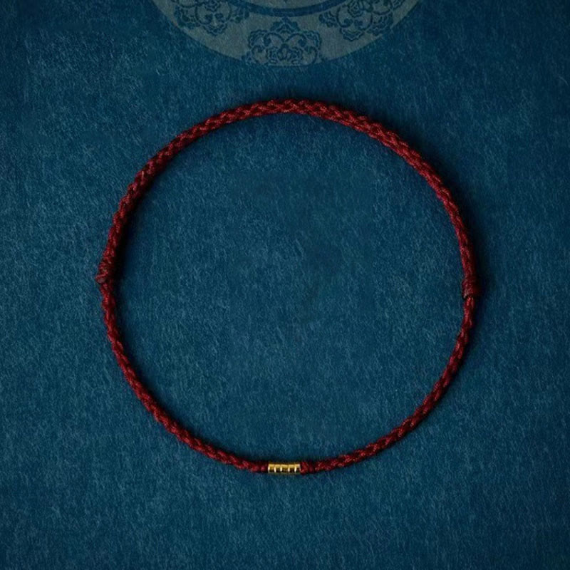 925 Sterling Silver Lucky Golden Bead Braided String Bracelet Anklet