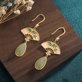 Natural Green Aventurine Fan Pattern Luck Drop Earrings