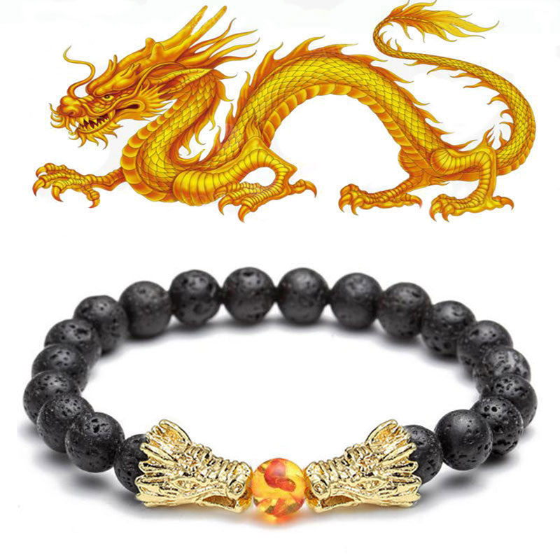 White Turquoise Lava Rock Dragon Blessing Beaded Bracelet