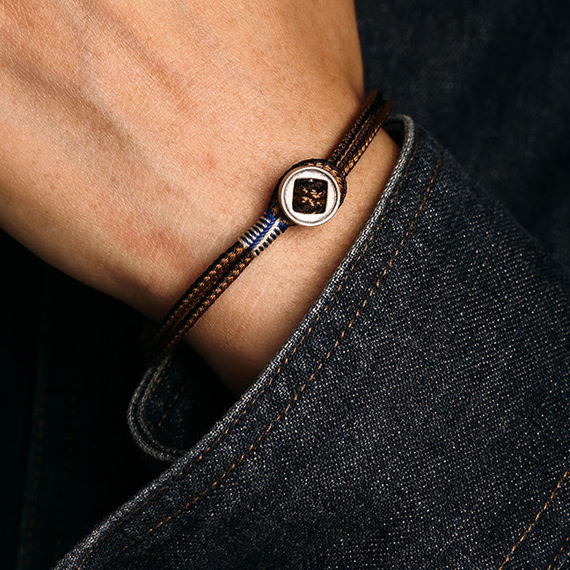 925 Sterling Silver Handmade Button Protection Weave String Bracelet