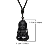 Natural Black Obsidian Crystal Buddha Strength Protection Amulet Lucky Charm Pendant Necklace