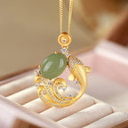 Cyan Jade Koi Fish Healing Calm Necklace Pendant