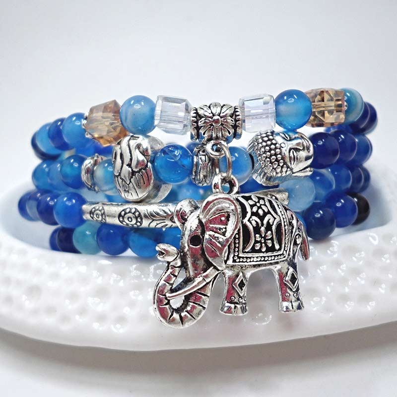 Natural Agate Elephant Buddha Hope Bracelet