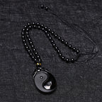 Natural Black Obsidian Yin Yang Fulfilment Strength Necklace Pendant