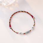 925 Sterling Silver Luck Koi Fish Braided Colorful String Bracelet Anklet