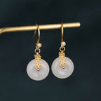 White Jade Double Happiness Fortune Earrings