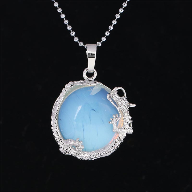 Chinese Dragon Natural Quartz Crystal Healing Energy Necklace Pendant