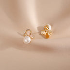 18k Gold Plated Pearl Butterfly Love Freedom Stud Earrings