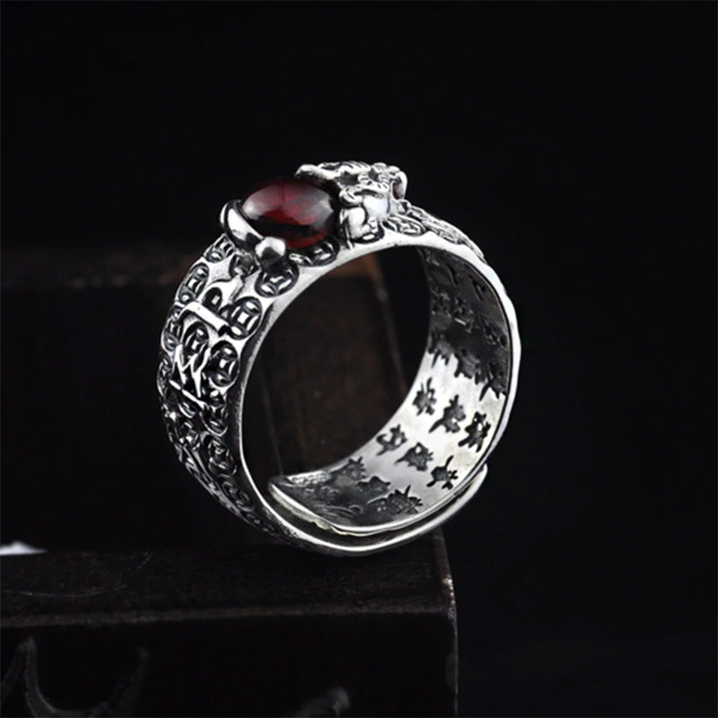Feng Shui PiXiu Red Garnet Wealth Ring