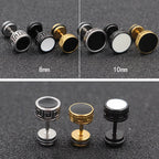Cool Men Titanium Steel Balance Round Stud Earrings