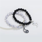 2pcs Natural Black Onyx White Turquoise Bead Yin Yang Couple Bracelet