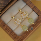 Tridacna Stone Flower Jade Bead Blessing Drop Earrings