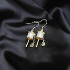 925 Sterling Silver Jade Prayer Wheel Luck Drop Earrings