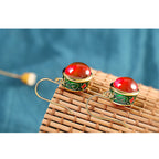 Round Red Corundum Confidence Hook Drop Dangle Earrings