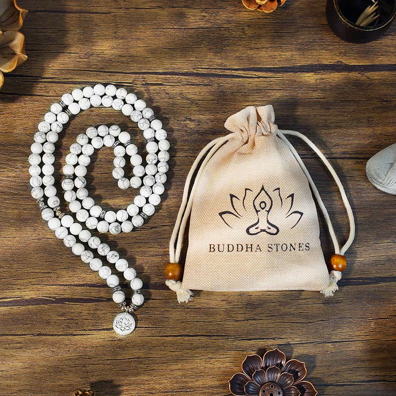 White Turquoise Lotus Mala Healing Bracelet