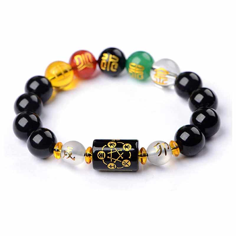Chinese Zodiac Feng Shui Obsidian Five-Element Wealth Prosperity Bracelet