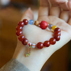 Natural Red Agate Peace Talisman Fu Character Dragon Tail Confidence Charm Bracelet