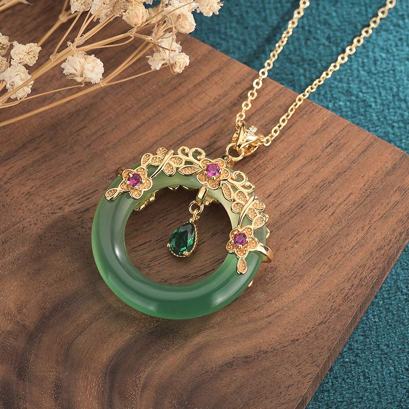 Natural Round Cyan Jade Healing Necklace Pendant