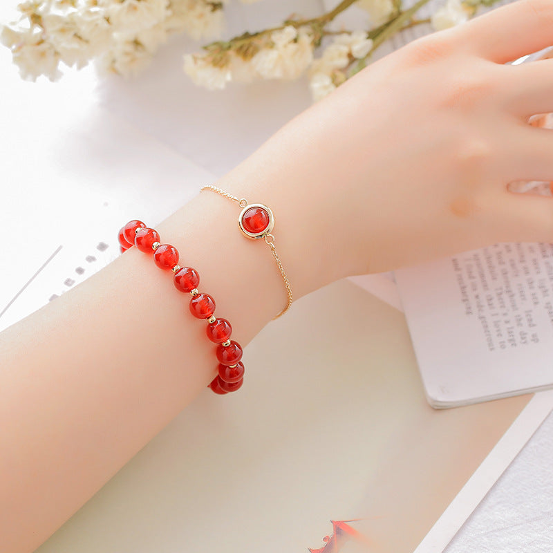 Sunstone Strawberry Quartz Crystal Positive Bracelet