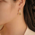 Tridacna Stone Flower Jade Bead Blessing Drop Earrings