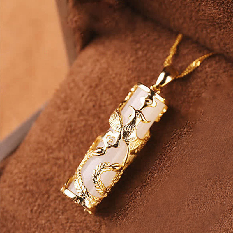 Jade Dragon Phoenix Copper Blessing Harmony Necklace Pendant