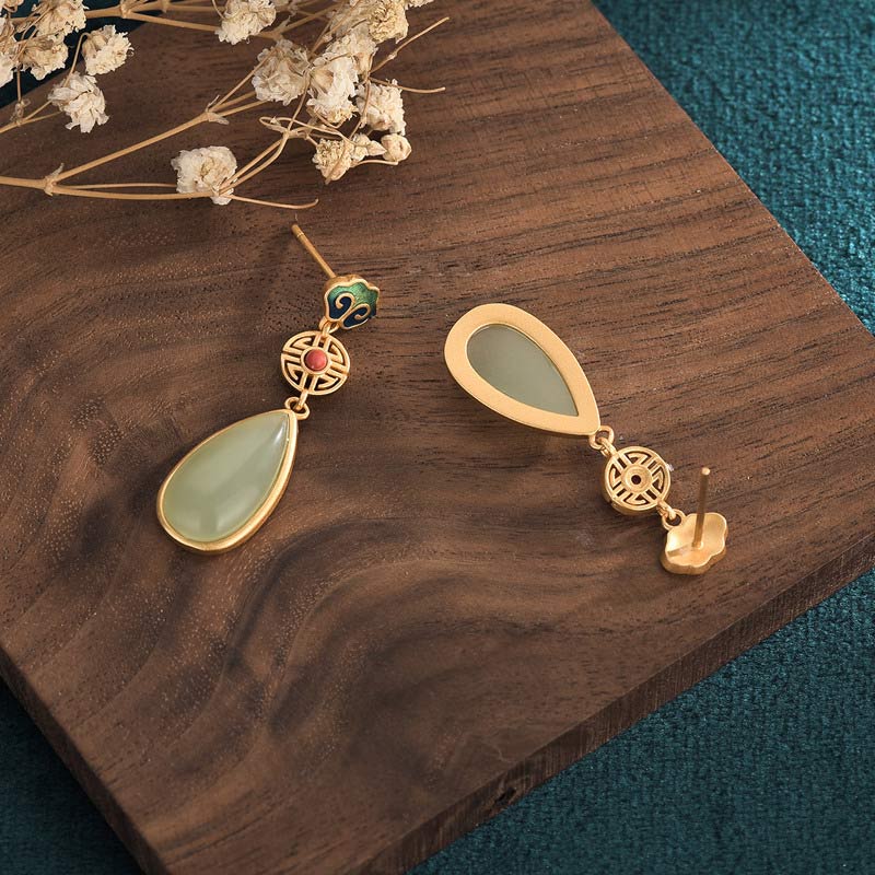 FengShui Jade Double Happiness Fortune Earrings