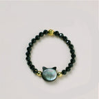 Natural Tridacna Stone Lovely Cat 14K Gold Plated Blessing Ring