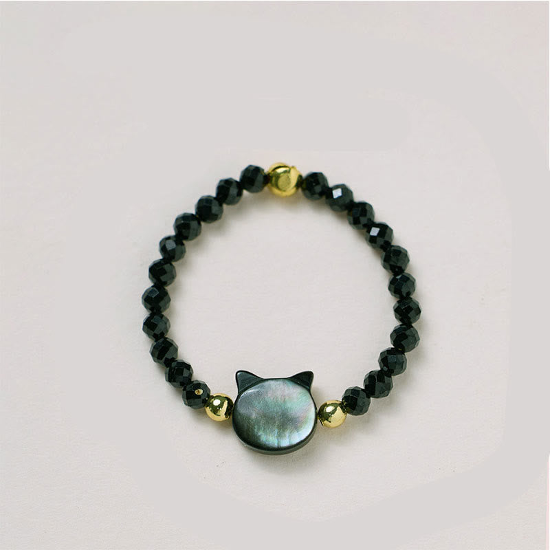 Natural Tridacna Stone Lovely Cat 14K Gold Plated Blessing Ring