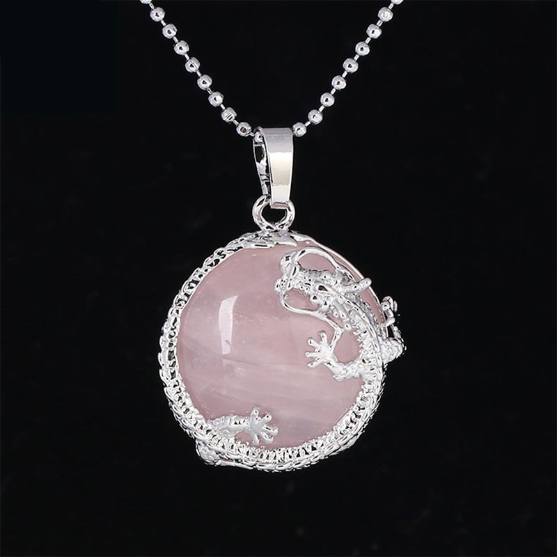 Chinese Dragon Natural Quartz Crystal Healing Energy Necklace Pendant