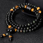 Natural Black Obsidian Rainbow Obsidian Gourd Blessing Bracelet Mala