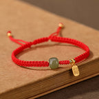925 Sterling Silver Hetian Jade Blessing Wealth Red String Bracelet
