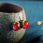 Round Red Corundum Confidence Hook Drop Dangle Earrings